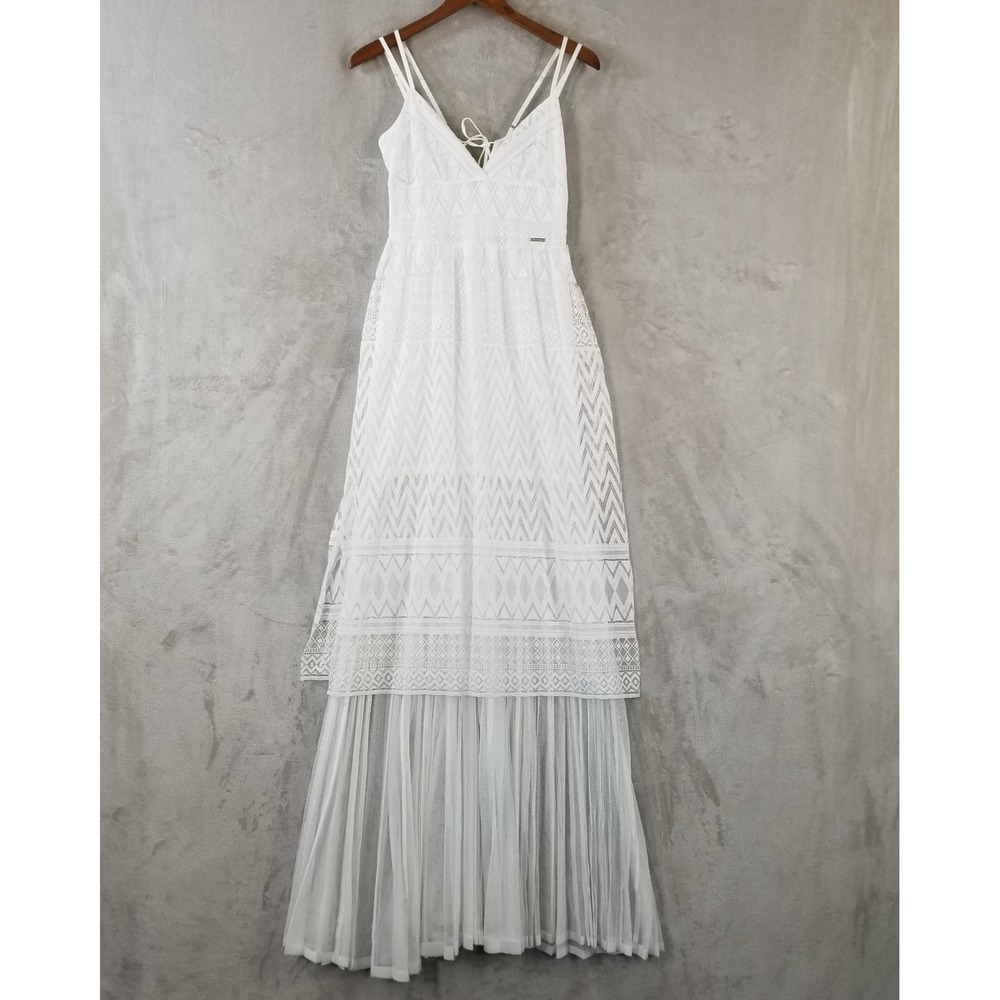 Marciano Guess Maxi Dress Women Small White Layered Lace Pleated Tulle‎ Occasion